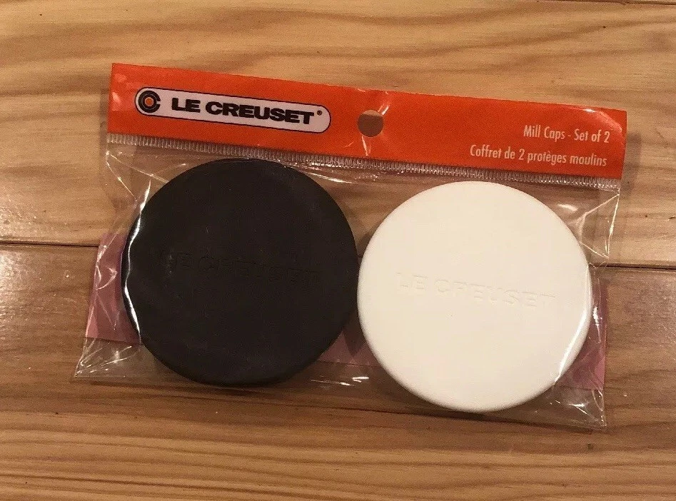 Set of 2 Black & White LE CREUSET Rubber Caps for 8" Salt & Pepper Mill Grinders