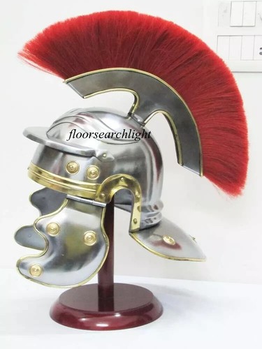 Finition Antique Vintage avec Rouge Socle en Bois Armor Romain Casque Plume - Photo 4 sur 5
