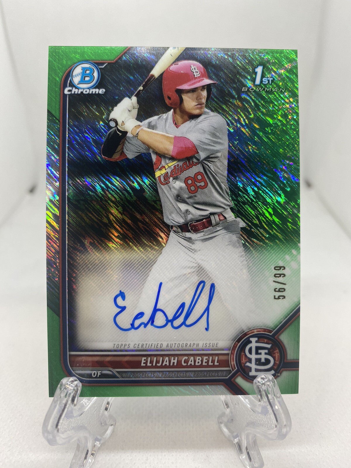 2022 Bowman Chrome Elijah Cabell 1st Green Shimmer Auto /99 Cardinals #CPA-EC