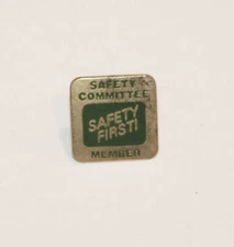 Safety Committed Safety First Square Green Cross Gold Enamel Lapel Pin Pinback