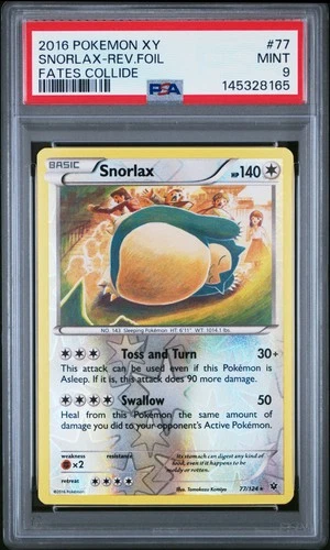 2016 POKEMON XY FATES COLLIDE #77 SNORLAX-REVERSE FOIL PSA 9