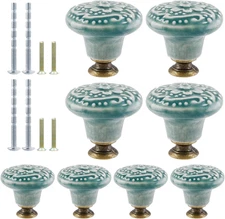 8pcs Green Ceramic Knobs, Vintage Kitchen Cabinet Pulls, Retro Ceramic Dresser K