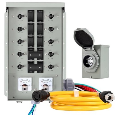 30 Amp Generator Transfer Switch Kit,10-Circuits,7500W,Indoor&Outdoor,NEMA 3R,In