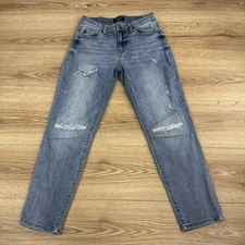 Judy Blue Jeans Womens 7/28 Mid Rise Boyfriend Fit Distressed Stretch