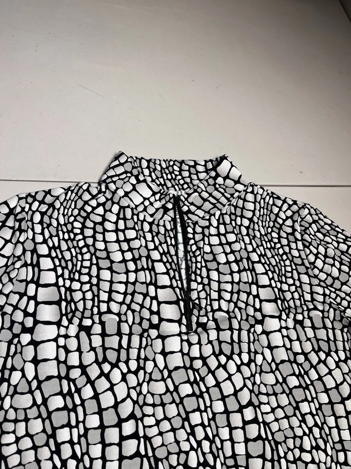 Camisa IBKUL Para Mujer Grande Negra Blanca Estampado Manga Corta ICIKULS Golf Nylon Top Foto 4 de 4