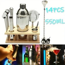 14Pcs Bartender Kit Cocktail Shaker Set with Bamboo Stand Bar Tool Set with Tool