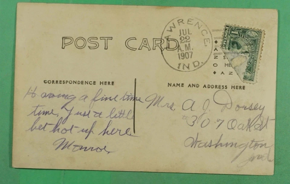 INDIANA-Lawrence, Marion Co (1846-1950) 1907 DOANE 2/5 Cancel Soldiers RPPC - Image 2 of 3