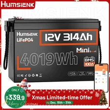 12V 314Ah Mini Bluetooth LiFePO4 Lithium Battery BMS RVs Solar Energy Storage