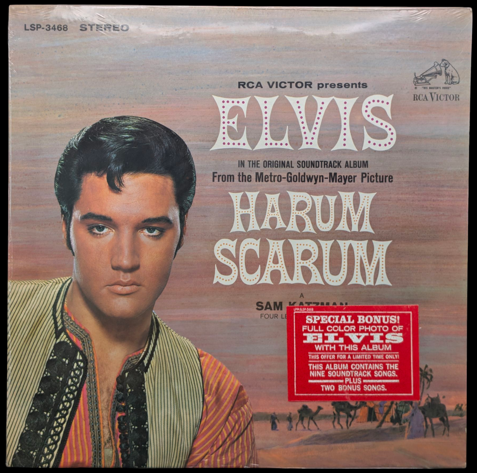 SEALED, Elvis Presley – Harum Scarum LSP-3468, Hype Sticker with Photo, US, 1965
