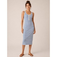 A New Day Striped Midi Dress Womens Size M Blue White Ribbed Knit Coastal Preppy
