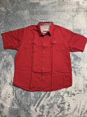 Wrangler Comfort Flex Shirt XL Men Maroon Short Sleeve Button Down Cotton
