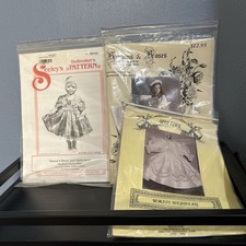 Lot of 3 Vintage Doll Sewing Patterns Seeley's Hanna's Ribbons Roses Wee Gems