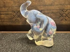 Fenton Opalescent Art Glass Elephant Hand Painted Flowers Figurine Trunk Up