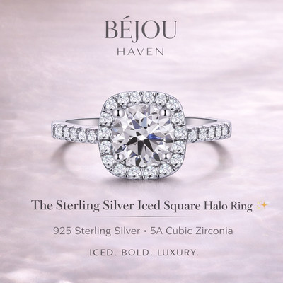 2 Karat Iced Square Halo Ring 925 Sterling Silber Damen Verlobungsring