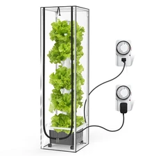 Vertical Hydroponic Growing System Tower with 4FT Grow Lights 45 Pods Pump Timer