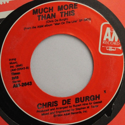 CHRIS DE BURGH HIGH ON EMOTION / MUCH MORE THAN THIS 45 7'' VINYL RECORD VG+ A&M
