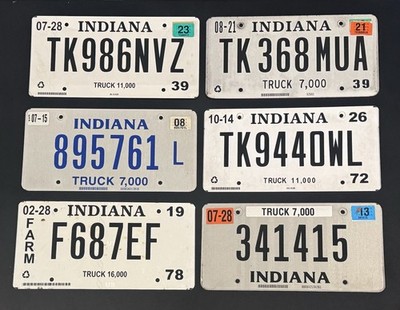 License Plates (Indiana) Set Of 6 Lot#85