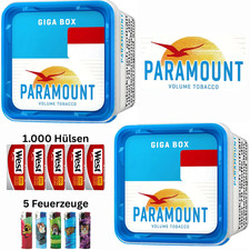 2x Paramount blue GIGA Box 220g Tabak Stopftabak + 1000 H&uuml;lsen + 5 Feuerzeuge