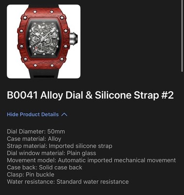 Bibi Luxury Watch Automatic, Red Case With Black Strap, 50mm (B0041)