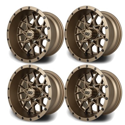 4 Pack Series 80 Matrix 14'' x 7'' Full Matte Bronze Golf Cart Wheel