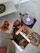 Victrola Black Record Player Turntable Bundle with Vinyl Records Included