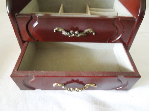 Jewelry Display Box w/ Drawer Wood & Glass w/ Brass Handles 8"x 6"x6" ROC Taiwan - Picture 9 of 13