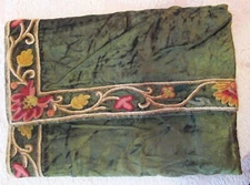 Beautiful Green Velvet Embroidered Trim  Euro Pillow Sham~Collectible VTG Linen