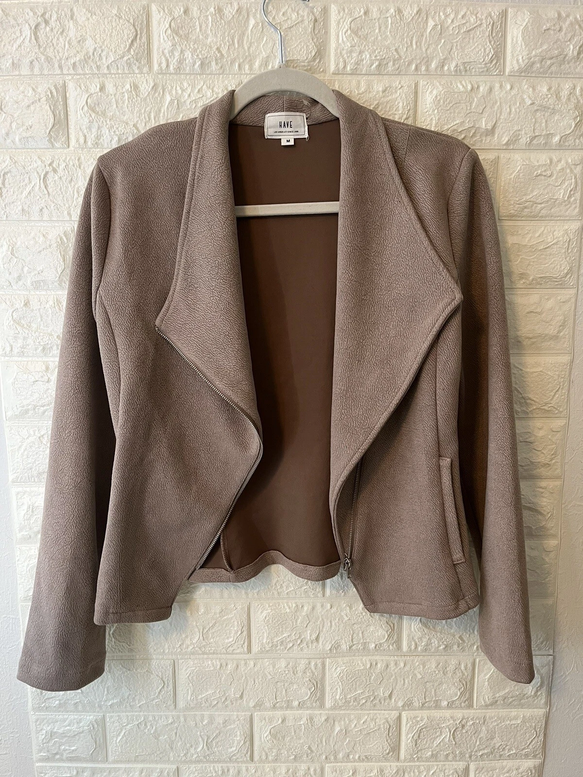 VETEMENTS Giacca donna HAVE taglia media risvolto colletto zip elasticizzato marrone neutro NUOVA