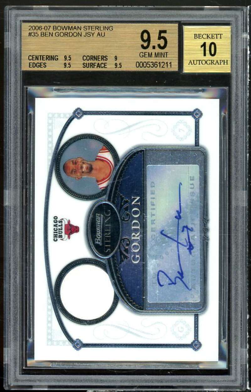 Ben Gordon Card 2006-07 Bowman Sterling Jsy Auto #35 BGS 9.5 (9.5 9 9.5 9.5)