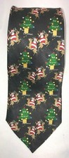 NOS Cape Cod Neckwear Silk Christmas Navy Santa Reindeer Tree Neck Tie 56" long