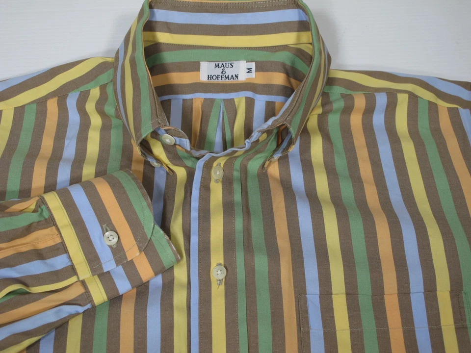 Maus & Hoffman Long Sleeve Shirt M Rainbow 2 Ply Egyptian Cotton Tan Multi Color - Image 2 of 4