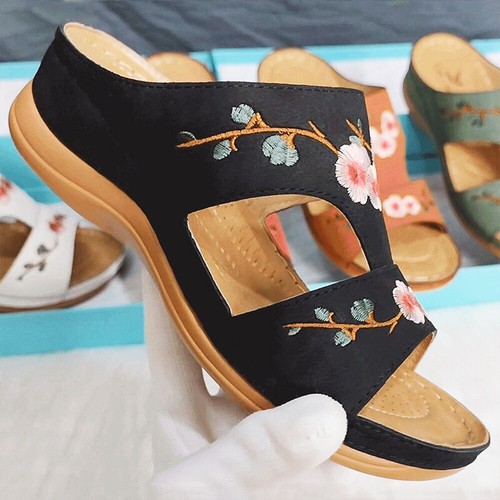 Orthopädische flache Pantoletten Sommer Damen Hausschuhe bequem offene Zehenpartie Schuhe Sandalen Größe - Bild 10 von 32