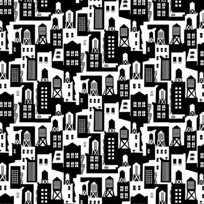 Domino Effect Fabric | Blank Black & White Building Blender | By the Yard