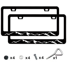 2x For Subaru Mountains Raised BLack Car License Plate Tag Frame Metal Cover