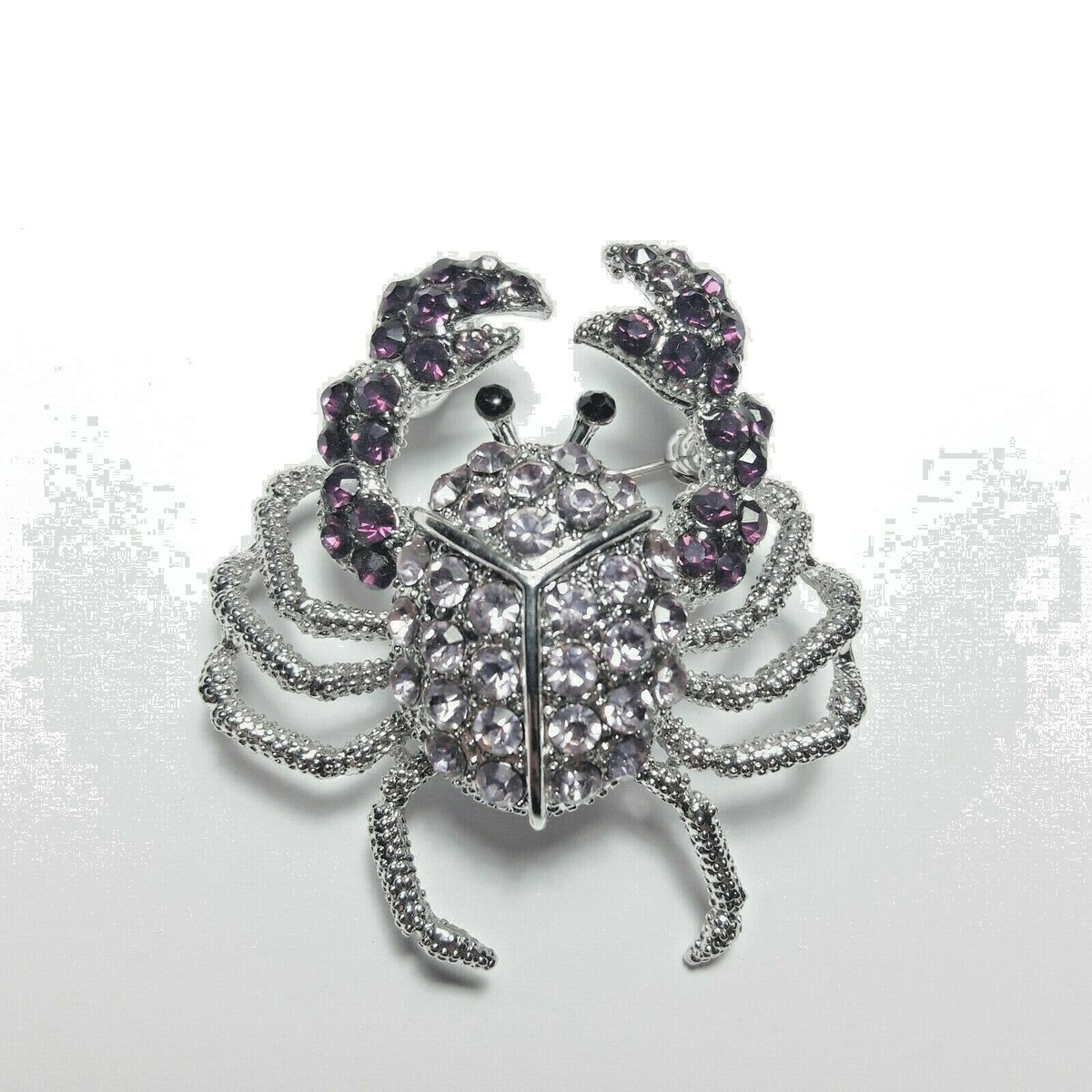 Crab Brooch W Swarovski Crystal Ocean Beach Sea Purple Color Pin Pendant