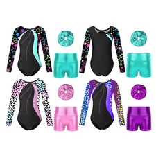 Women Jumpsuit Printed Dancewear Performance Leotard Round Neck Bodysuit Shiny