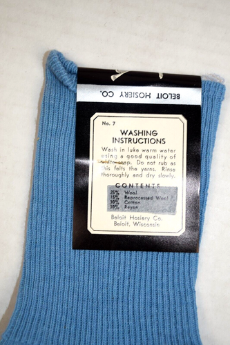 Vintage Socks 50s 60s Beloit Hosiery Blue Athletic Wool Cotton 9" x 7.5" NWT - Picture 3 of 6