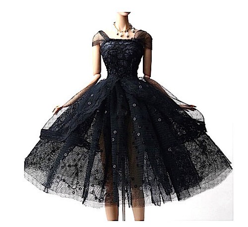 Barbie doll clothes dress black shoes party net ballerina length sequins clothin - Picture 2 of 3