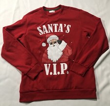 Holiday Time Men's Santa VIP Crewneck Fleece Sweatshirt, Red Size Medium 38-40 