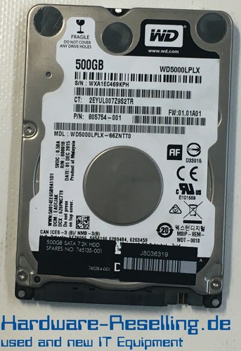 WESTERN DIGITAL 500GB WD5000LPLX-66ZNTT0 805754-001 745135-001 2,5 ZOLL SATA