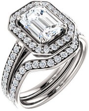 1.5 ct Emerald  round Cut Diamond Halo Engagement Wedding Ring 14k White Gold