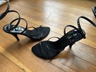 Black/Rhinestone Stiletto Heels, Aldo,  Size 38/7 Satin, Strappy party glam Shoe — photo 3