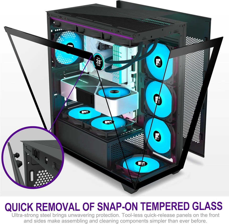 PC Case - Pre-Installed 3 PWM ARGB Fan, ATX Mid-Tower Gaming PC Case, with Type- - Image 3 of 4