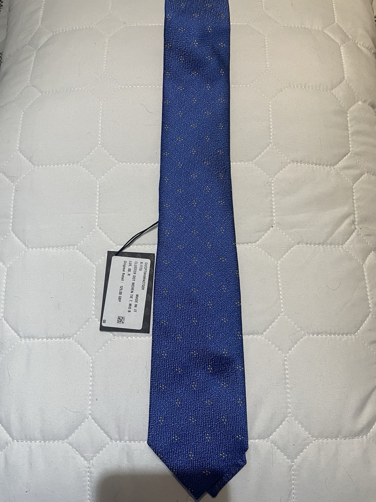Dunhill Blue Woven Tie With Gold Cluster Dots 7cm BNWT RRP £125