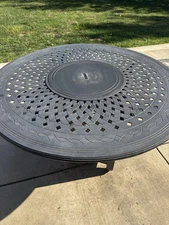 60 Inch Round Cast Aluminum Propane Fire Pit Dining Table in Antique Bronze