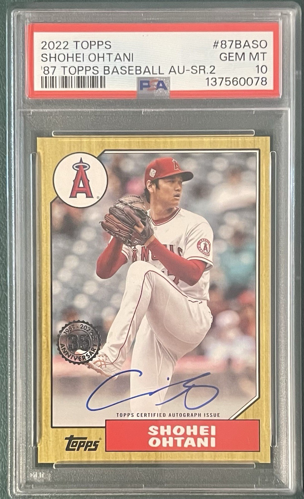 Shohei Ohtani 2022 Topps ‘87 Topps Autograph #87BASO Series 2, PSA GEM MINT 10 