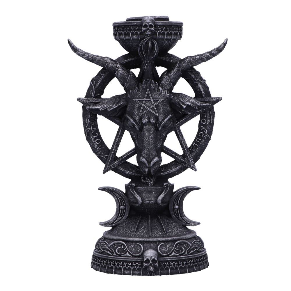 Baphomet Candle Holder, Occult Decor, Hand-Painted Resin, Pentagram Base, 15.5cm