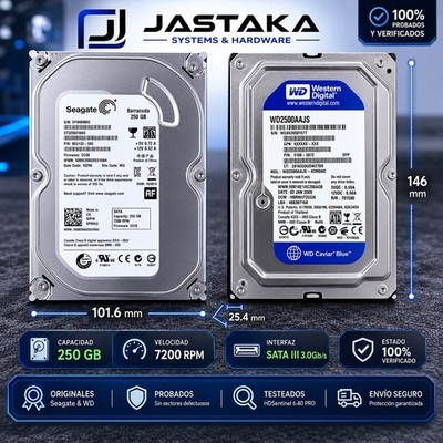 Lot of 2 HDD 250GB SATA 3.5  Seagate Barracuda & WD Caviar Blue Tested Working