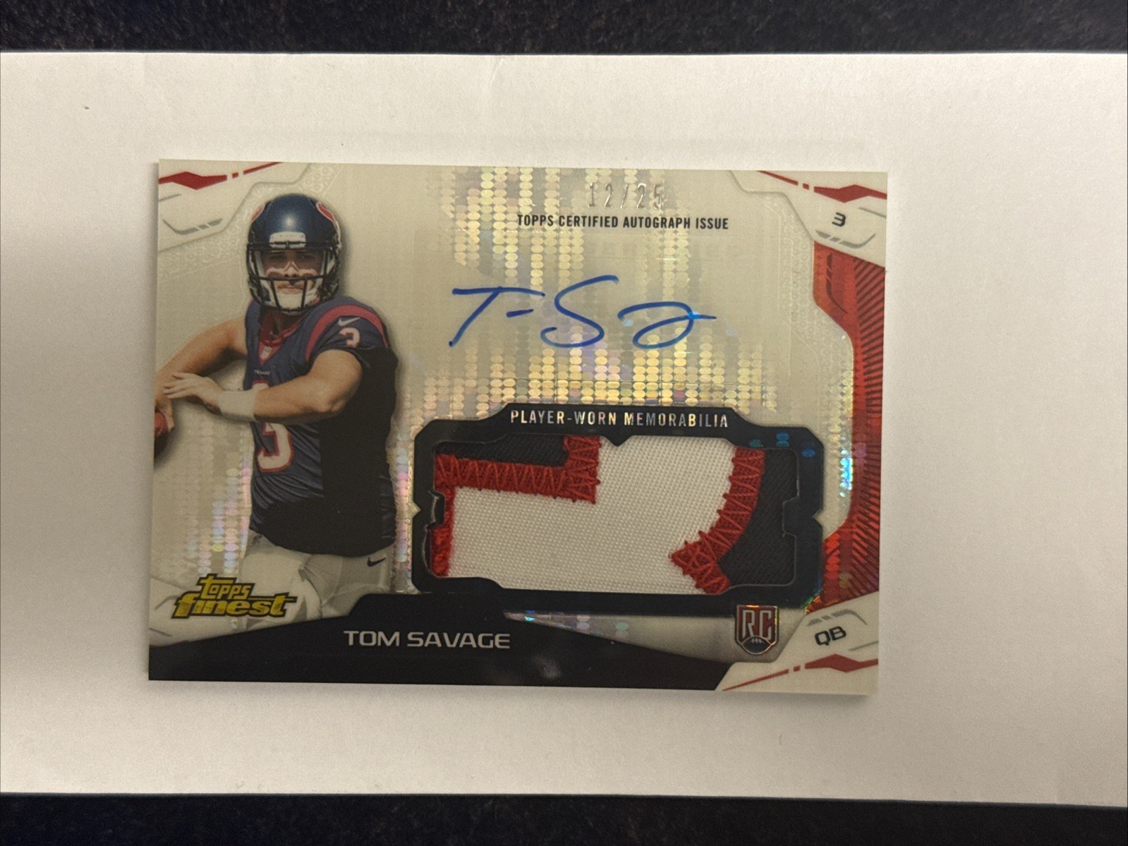 Tom Savage Finest Rookie Autograph Patch #RAPTS Base