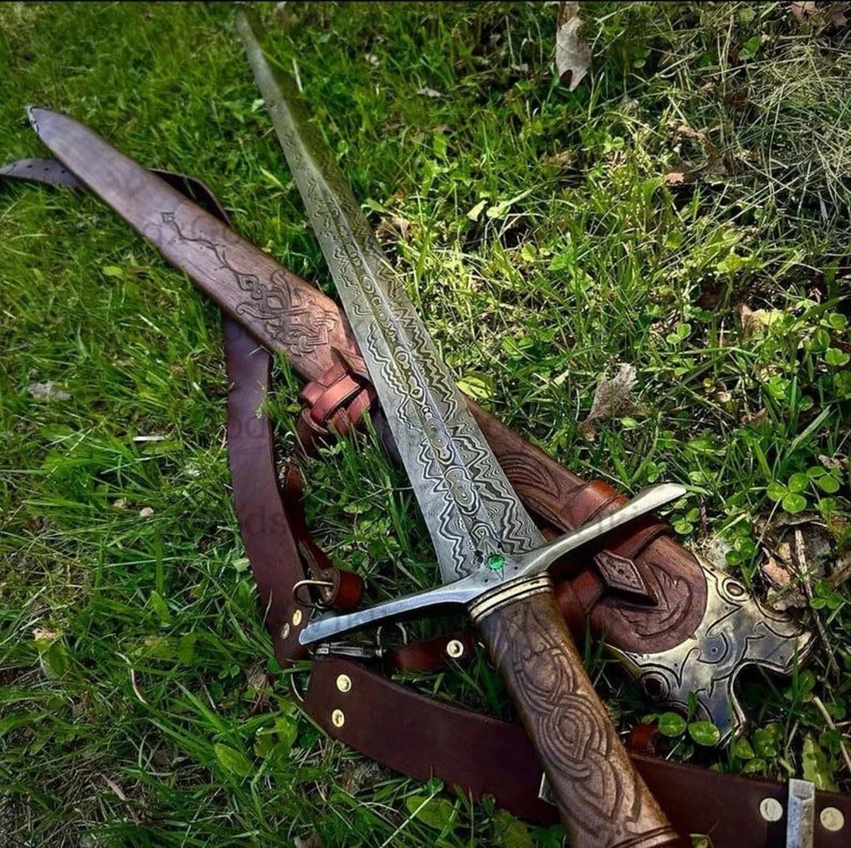 Custom Handmade Damascus Steel Viking Sword Battle Ready Medieval With Scabbard, - Image 2 of 3